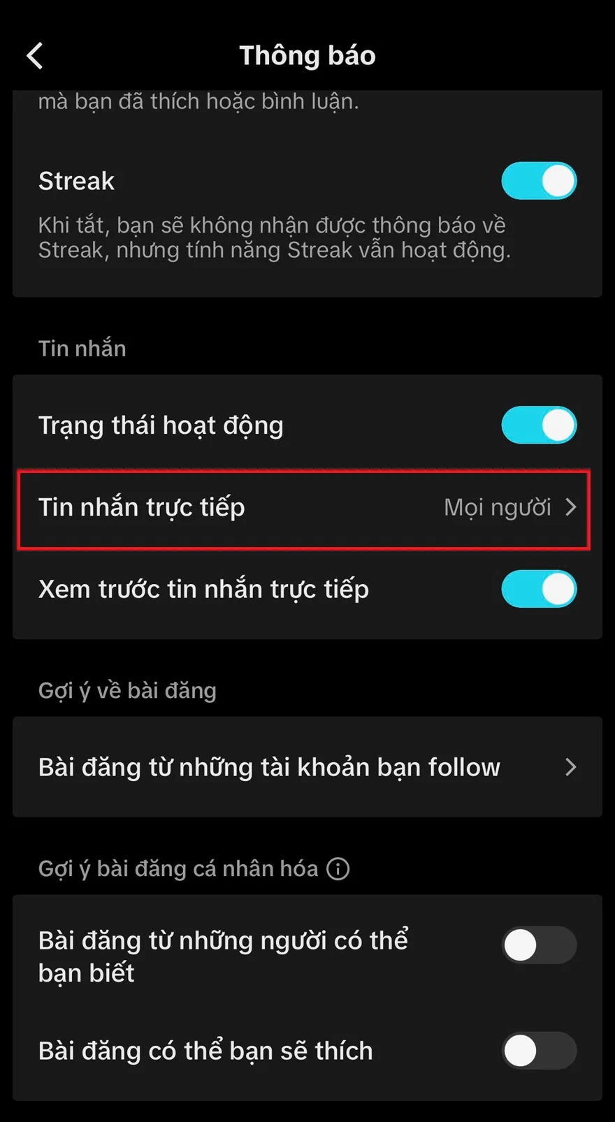 Cách chặn tin nhắn người lạ trên TikTok