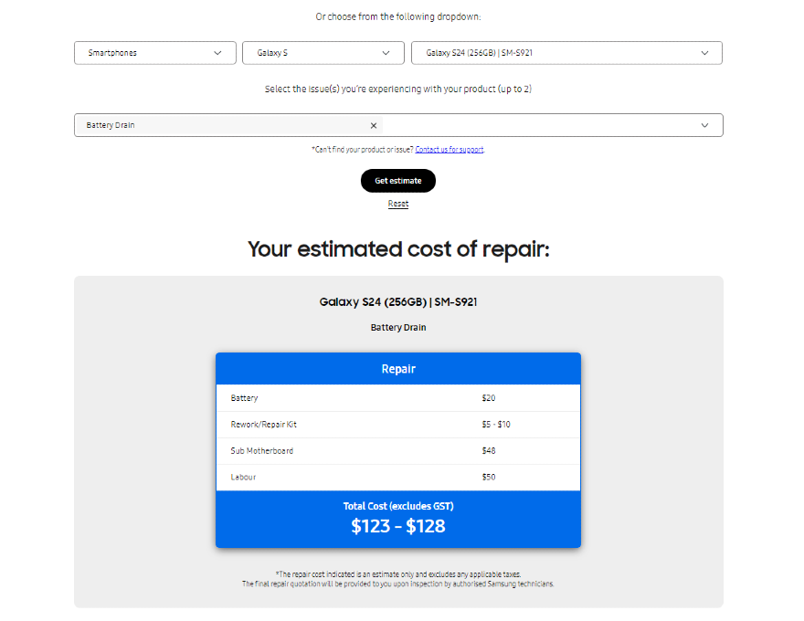 Chi phí thay pin điện thoại Samsung 