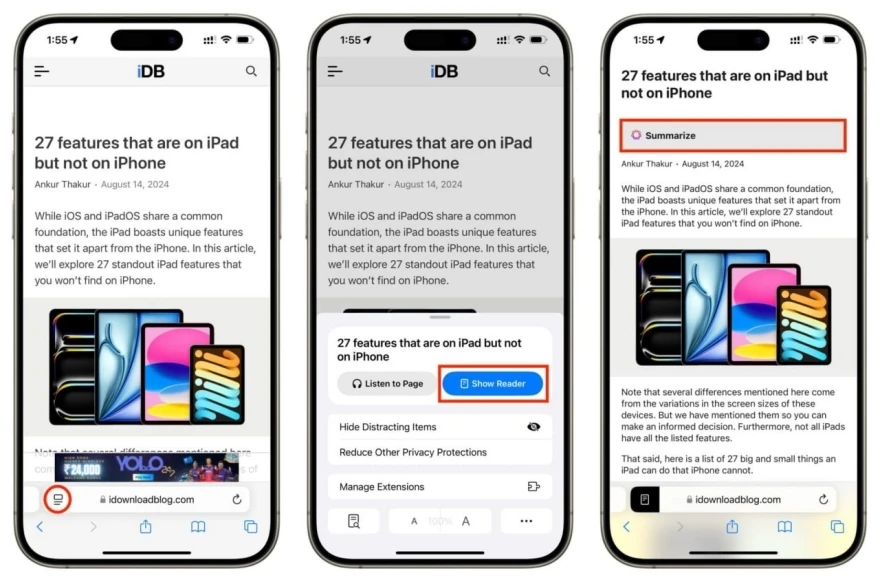 Cách tóm tắt trang web trong Safari bằng Apple Intelligence