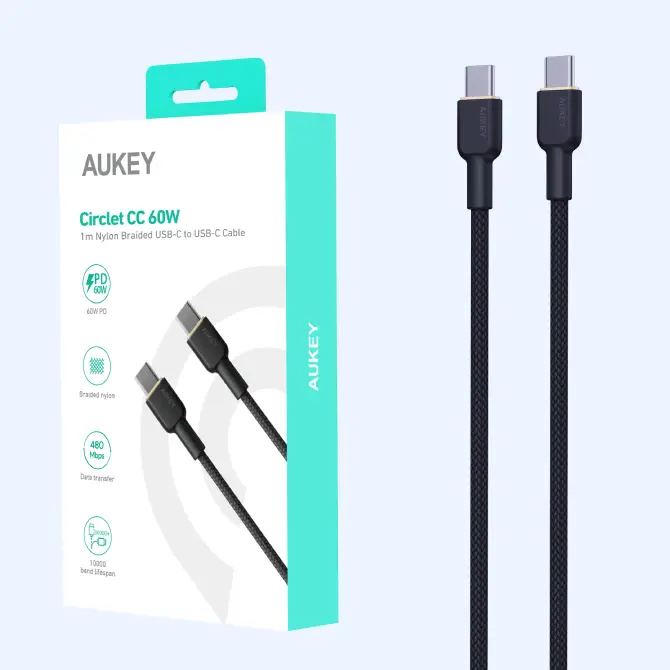 Cáp Type-C to Type-C Aukey 60W Bọc Dù 1M