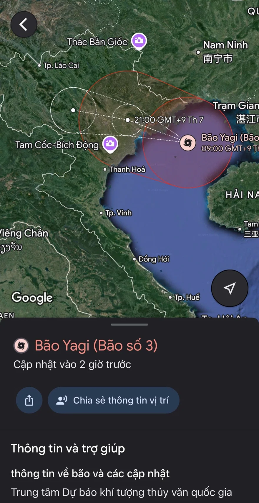 Theo dõi siêu bão Yagi ngay trên ứng dụng Google Maps