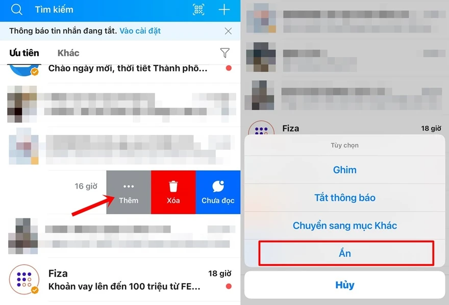 Cách ẩn tin nhắn riêng tư trên Zalo