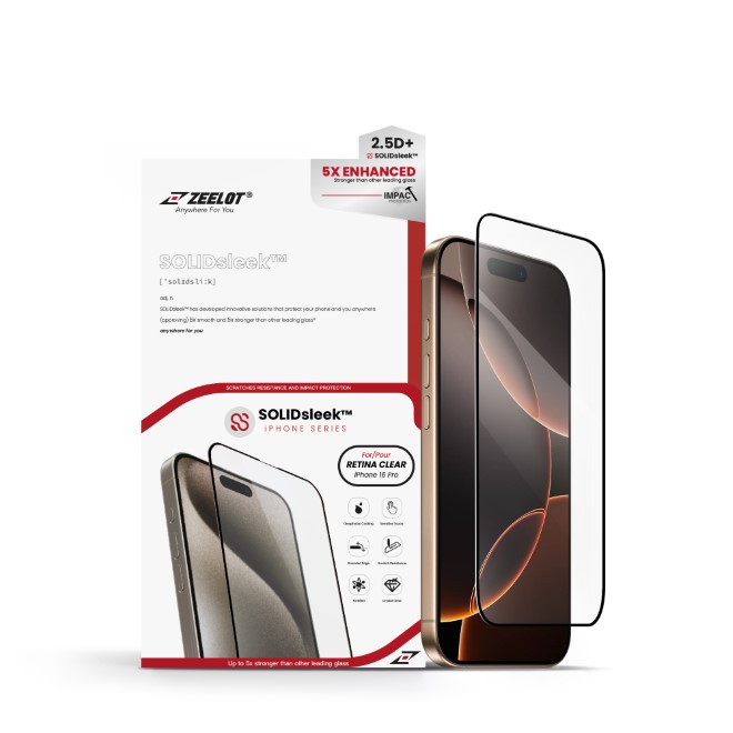 Cường lực iPhone 16 Pro Zeelot Solidsleek Retina Clear