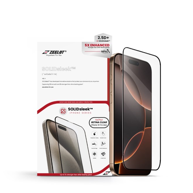 Bảo vệ màn hình iPhone 16 Pro Max tối ưu với cường lực Zeelot Solidsleek Retina Clear