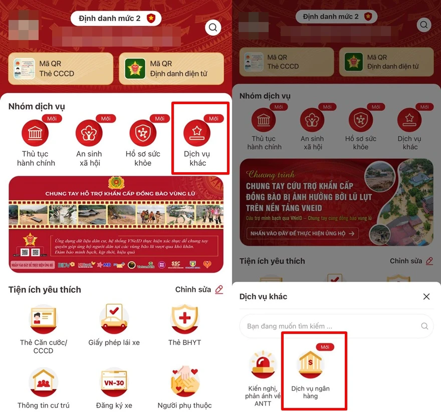 Cách mở tài khoản ngân hàng trên ứng dụng VNeID