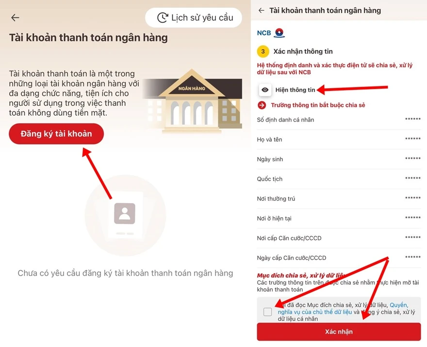 Cách mở tài khoản ngân hàng trên ứng dụng VNeID