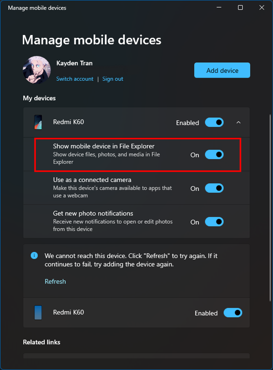Truy cập bộ nhớ Android trên Windows 11