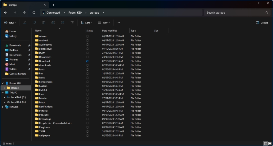 Truy cập bộ nhớ Android trên Windows 11