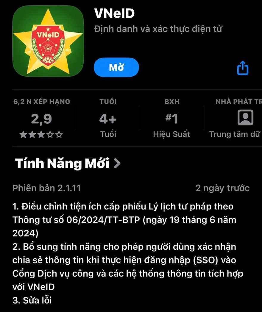VNeID phiên bản 2.1.11