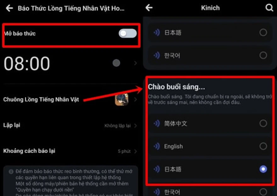 Cách cài báo thức giọng nhân vật Genshin Impact