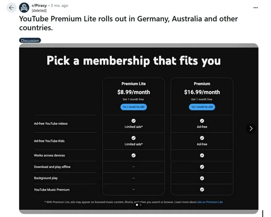 YouTube mang gói Premium Lite giá rẻ trở lại sau 1 năm