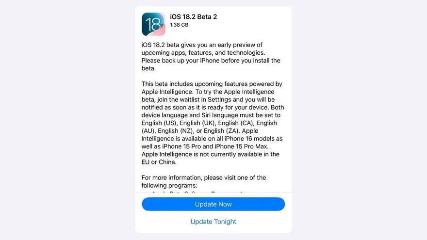 Dòng iPhone nào nên cập nhật iOS 18.2 beta 2