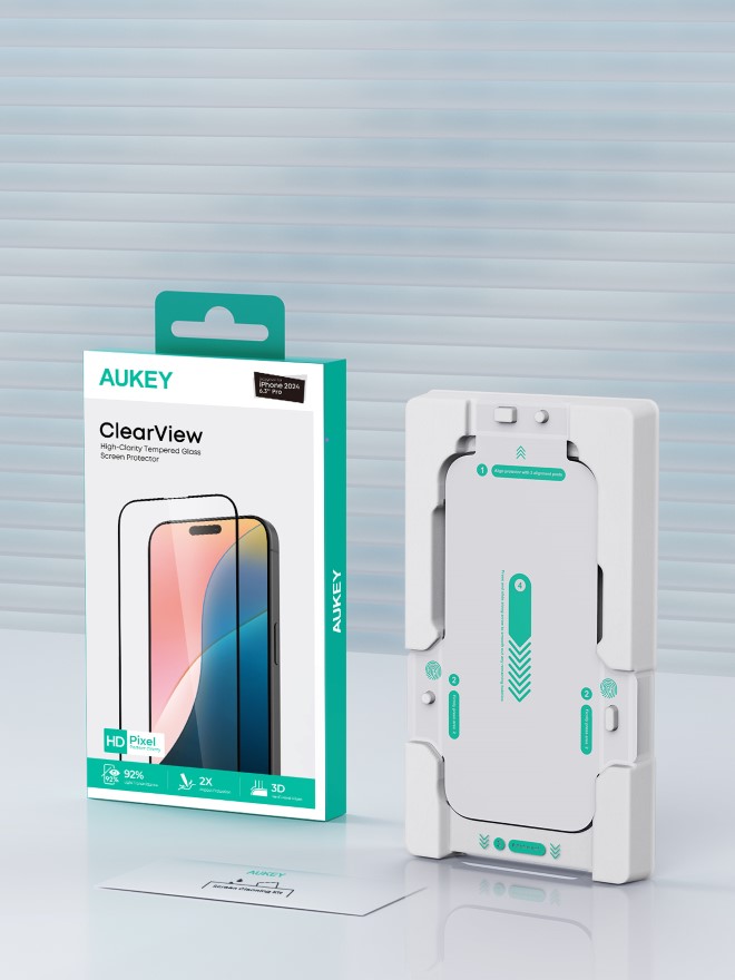 Cường lực iPhone 16 Pro Aukey ClearView 