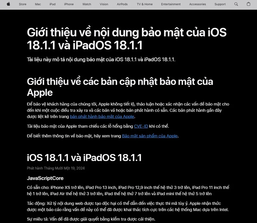 iOS 18.1.1: Bản cập nhật quan trọng với nhiều sửa lỗi