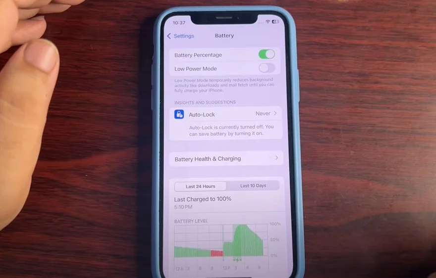 Thời lượng pin iOS 18.1.1 trên iPhone XS sau 24 giờ sử dụng