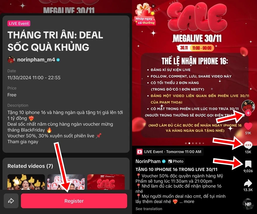 Hướng dẫn nhận iPhone 16 miễn phí qua livestream Phạm Thoại