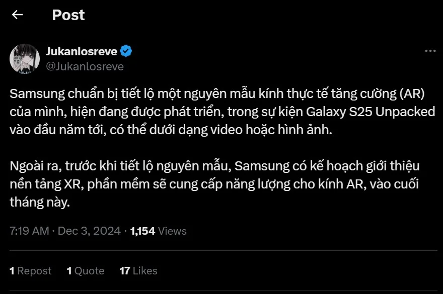 Samsung úp mở ra mắt kính AR, Galaxy S25 có 