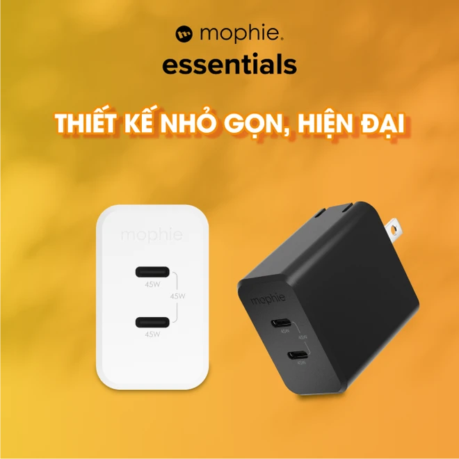Cốc sạc nhanh 2 cổng Mophie Essentials PD 45W GaN