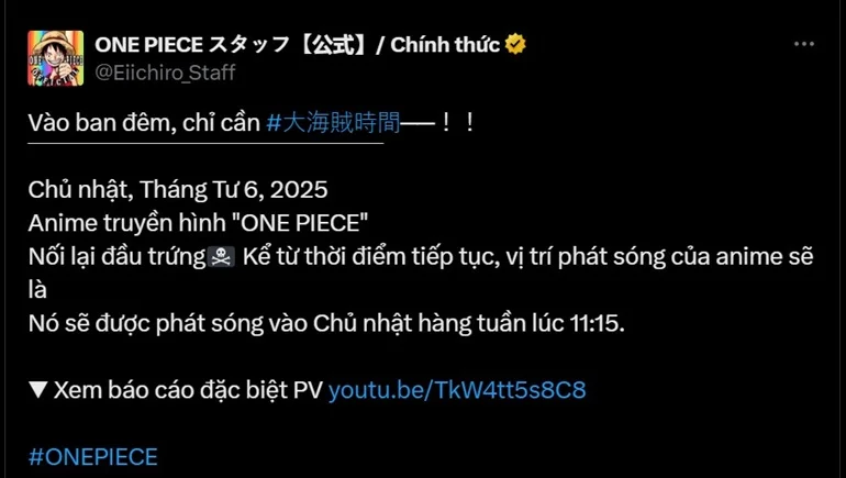 One Piece trở lại vào tháng 4/2025 với khung giờ chiếu mới!