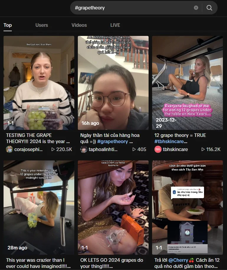 Chui gầm bàn ăn 12 quả nho đêm Giao thừa để làm gì?