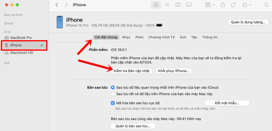 Cập nhật iOS cho iPhone bằng MacBook