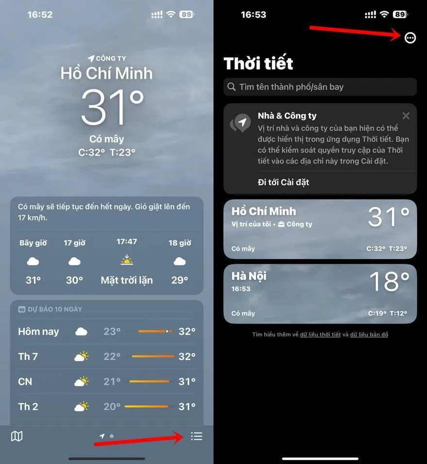 Cách bật thông báo biến động thời tiết trên iPhone
