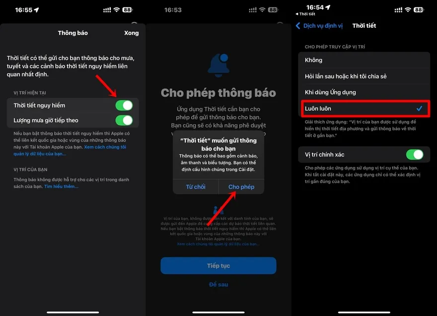 Cách bật thông báo biến động thời tiết trên iPhone