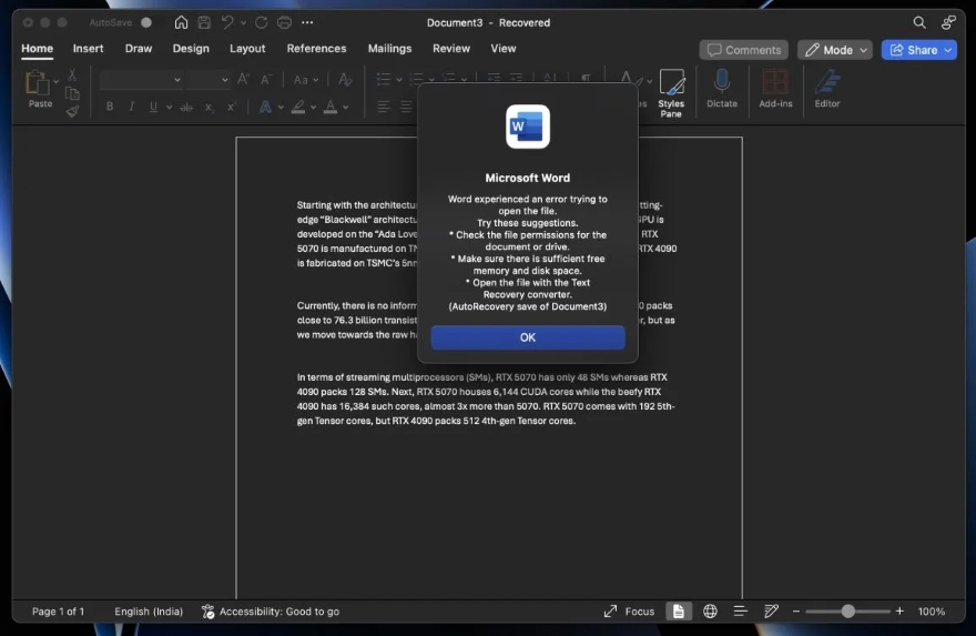 Cách khôi phục tài liệu Word chưa lưu trên Mac