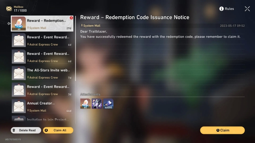 code Honkai Star Rail mới nhất 2025