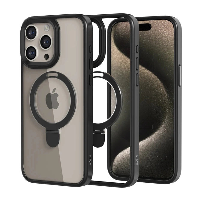 Ốp lưng Magsafe iPhone 15/14 Mipow Stand 2in1 Transparent