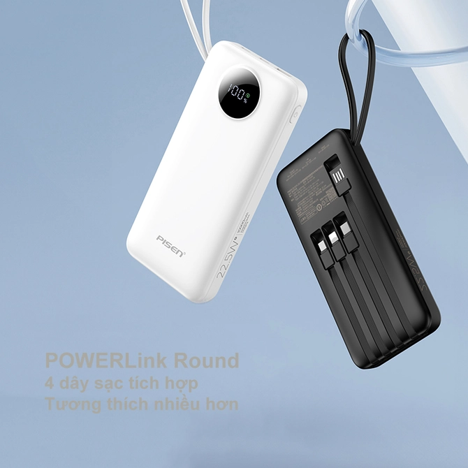 Pin sạc dự phòng Pisen 10.000 mAh 22.5W Quick PowerLink Round