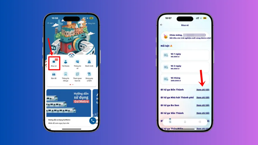 Cách mua vé Metro online bằng ứng dụng