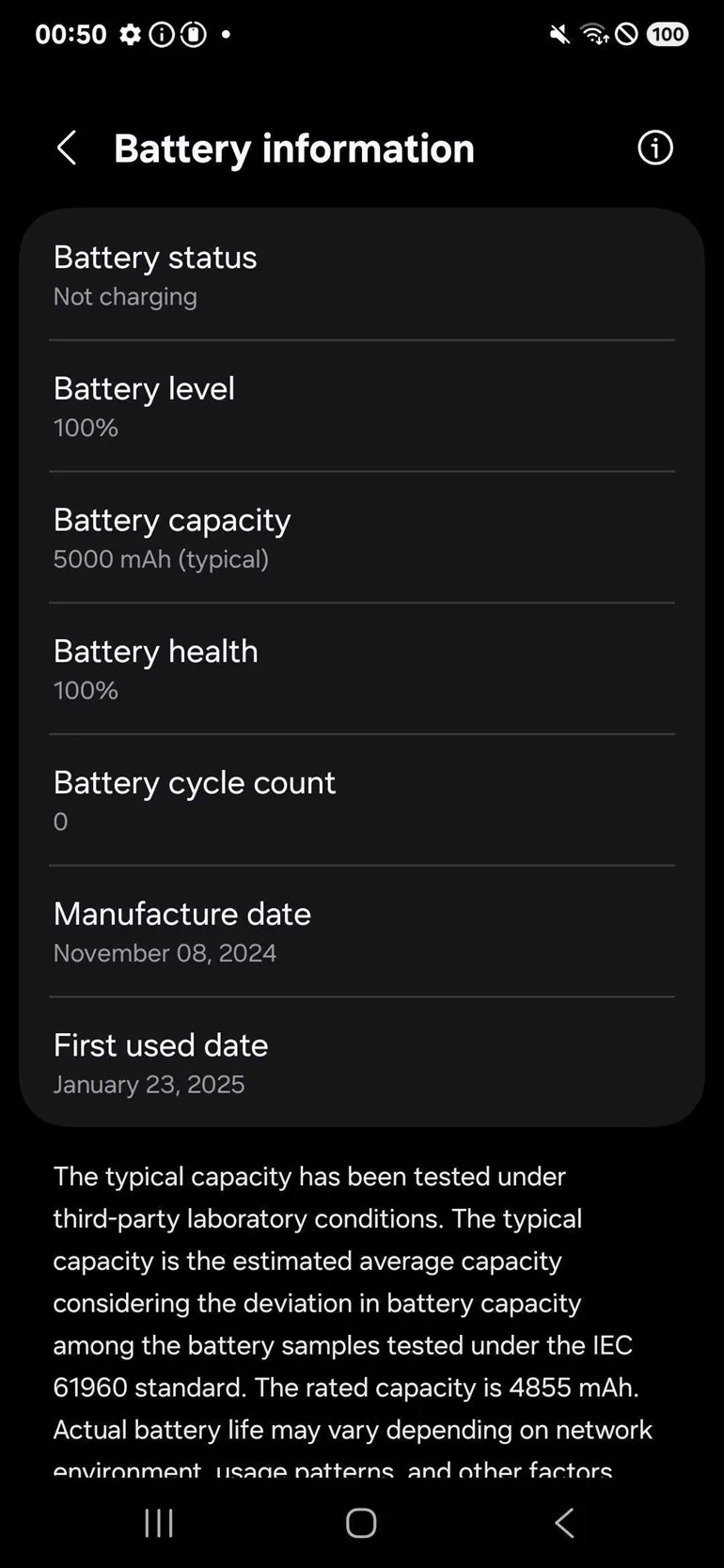Galaxy S25 Series hiển thị thông tin chi tiết về pin