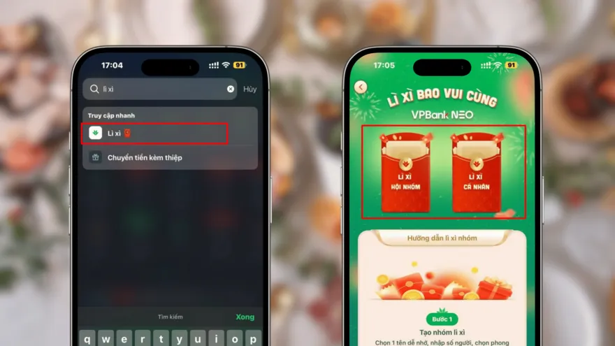 Gửi lì xì qua ứng dụng ngân hàng