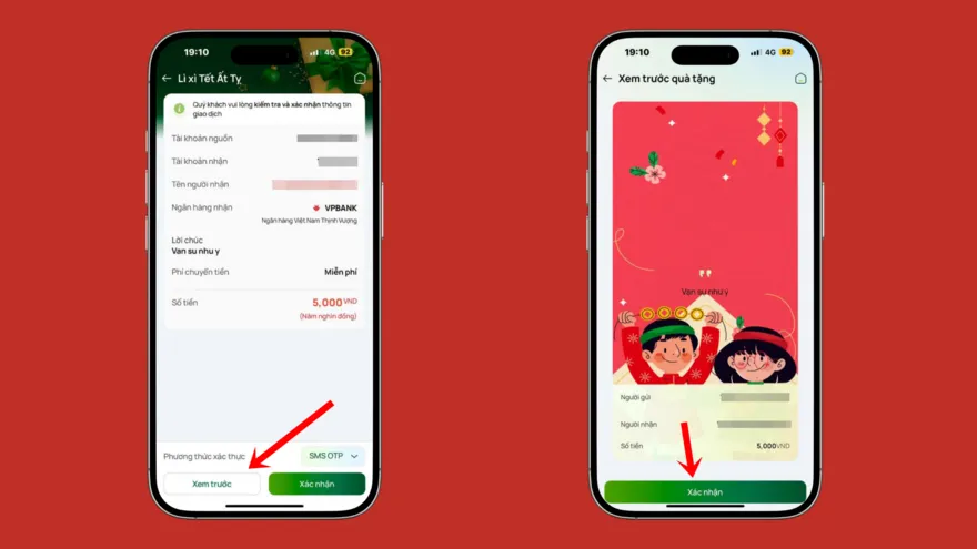 Gửi lì xì qua ứng dụng ngân hàng