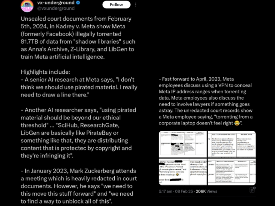 Meta lén lút sử dụng 82TB sách lậu để huấn luyện AI