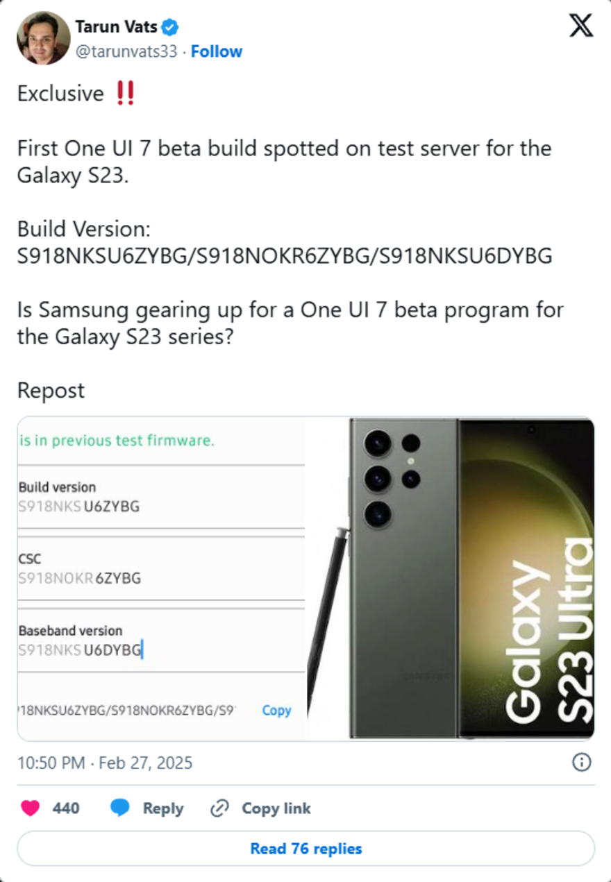 Người dùng Galaxy S23 sắp sửa nhận được One UI 7 Beta