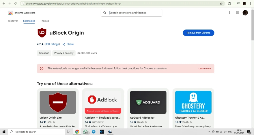 Google khai tử uBlock Origin