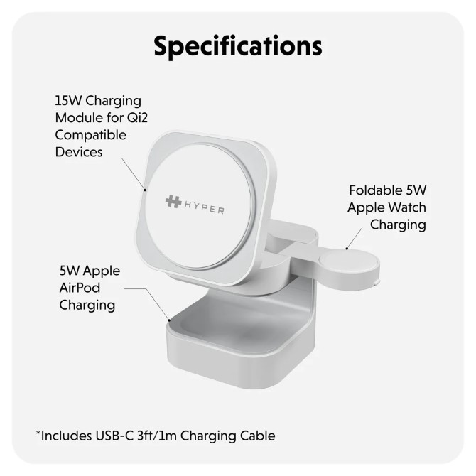 Đế sạc không dây HyperJuice Qi2 3 in 1 Magnetic Charging Stand