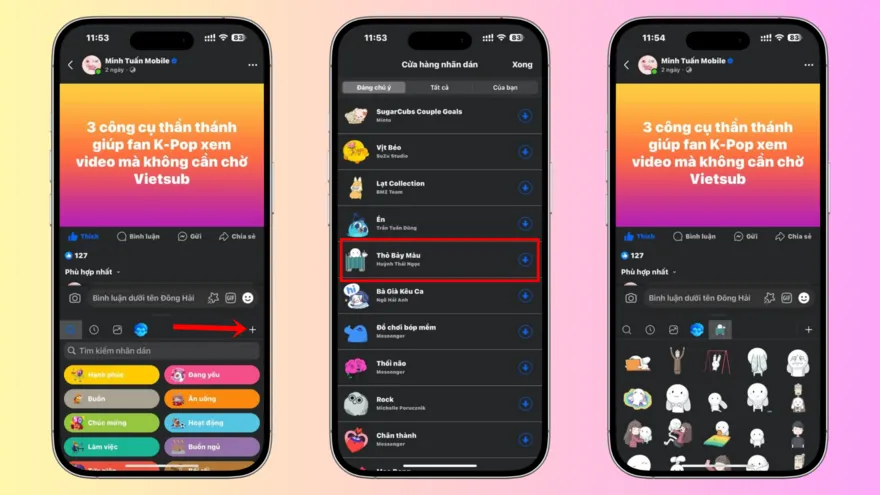 Cách tải và dùng nhãn dán Thỏ Bảy Màu trên Facebook