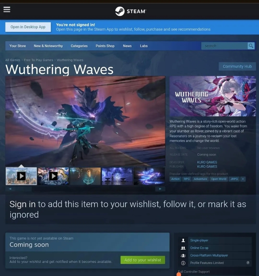 Wuthering Waves ra mắt trên Steam