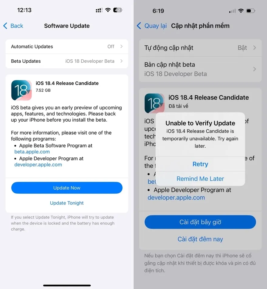 Nhiều iPhone không thể cài iOS 18.4 RC, xử lý ra sao
