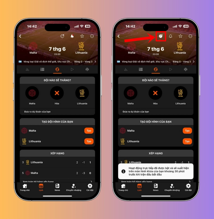 Mẹo cài tỉ số trực tiếp vòng loại World Cup 2026 cho iPhone