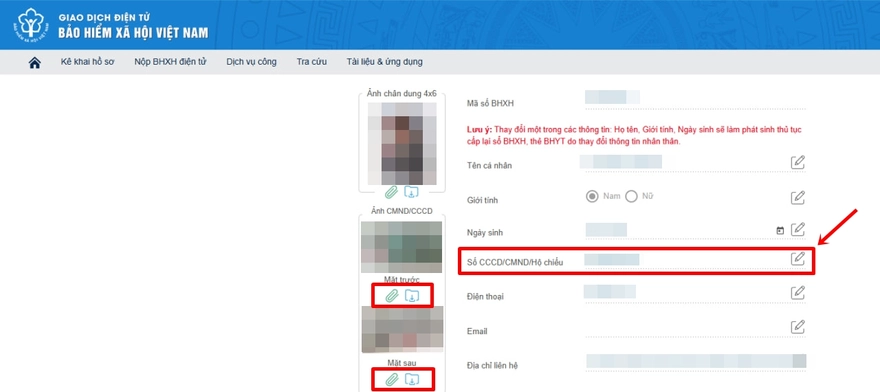 Cách cập nhật số CCCD cho tài khoản BHXH