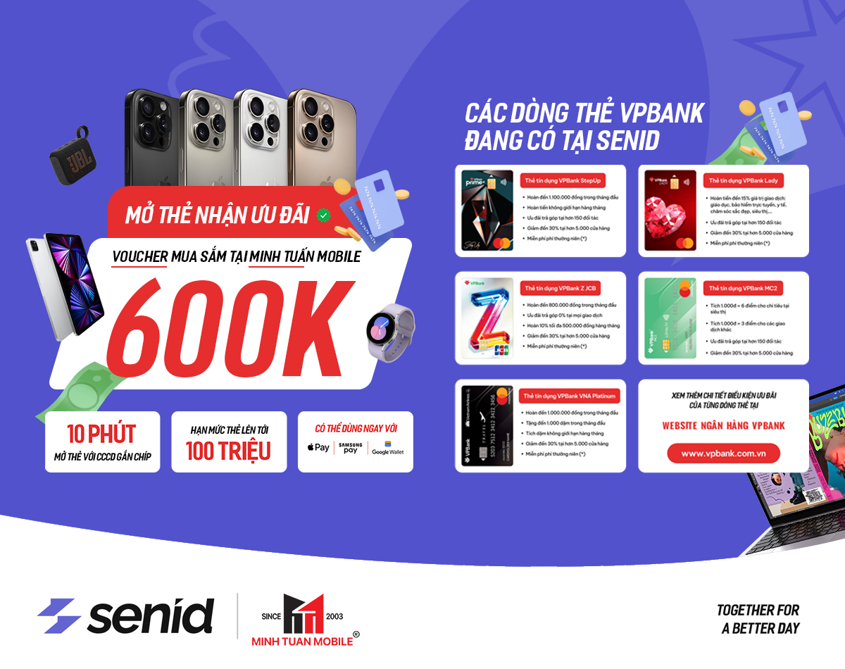 Giảm 50% khi mở thẻ VPBank tại Minh Tuấn Mobile