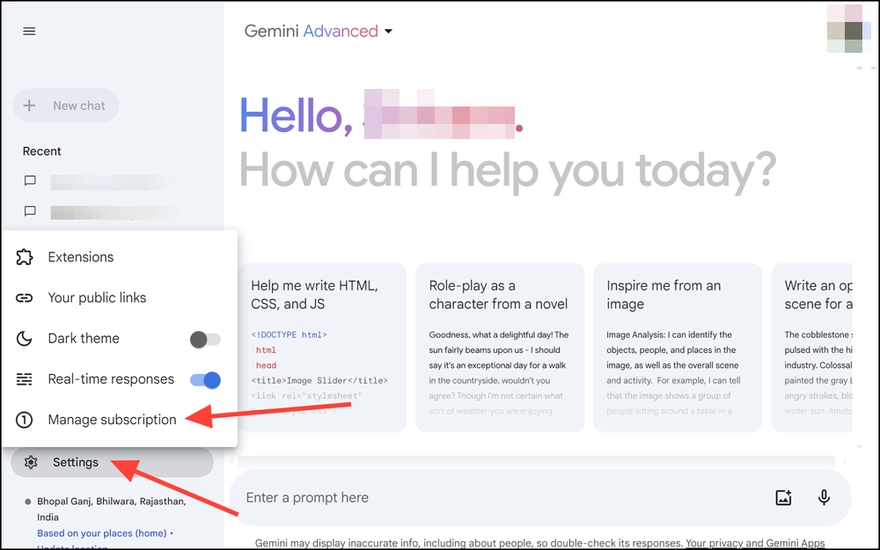 Cách huỷ gói cước Gemini Advanced
