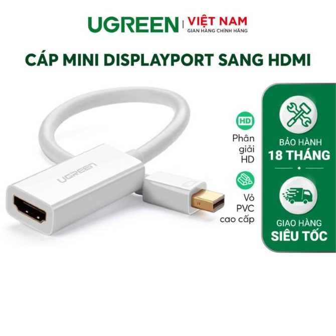 Cáp chuyển đổi Mini DisplayPort đực sang HDMI cái hỗ trợ 1080P dài 18cm Ugreen MD112