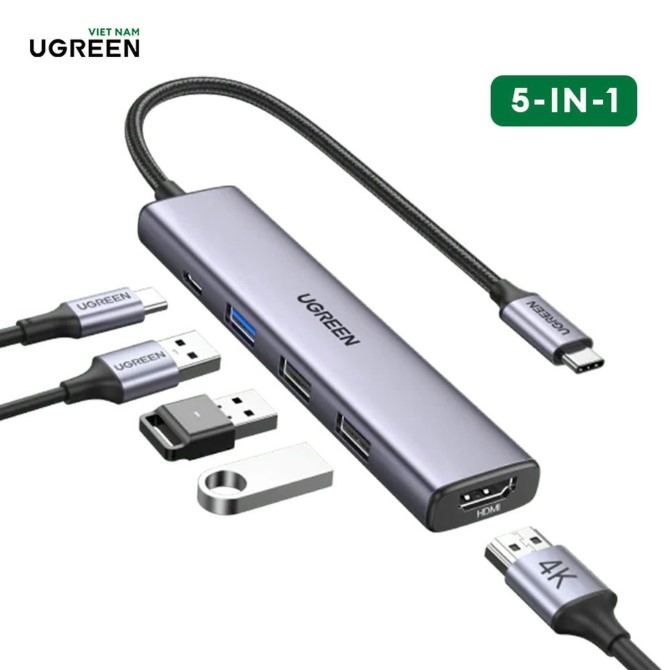 Hub chuyển đổi Ugreen Type-C 5 in 1 CM478