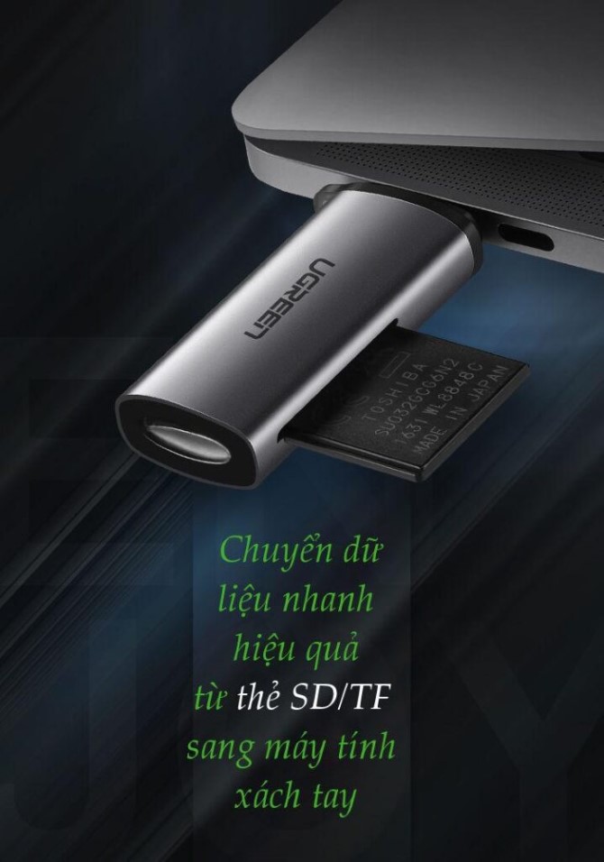 Đầu đọc thẻ nhớ SD/TF chuẩn Type C và USB 3.0 Ugreen CM185