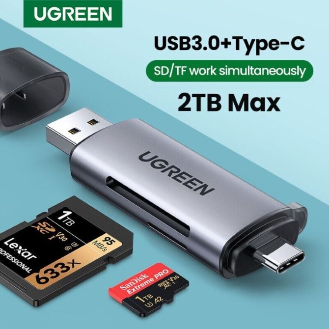 Đầu đọc thẻ nhớ SD/TF chuẩn Type C và USB 3.0 Ugreen CM185